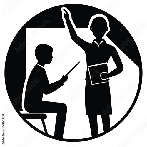 Teacher and students in classroom silhouette learning illustration, Silhouettes of teachers and students in classroom scenes, multiple education concepts with children and instructors, vector.