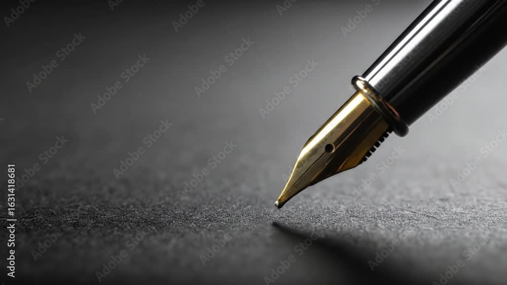 Close-up of a Golden Fountain Pen Nib on Dark Surface Close-up of a Golden Fountain Pen Nib on Dark Surface