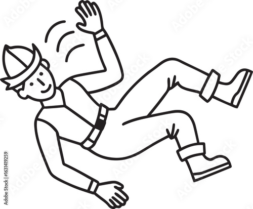 Falling worker outline vector illustration, line art
