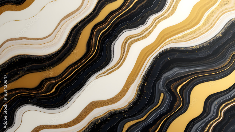 Obraz premium Luxury Black and White Liquid Marble with Gold Glitter Accents