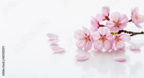 Zarte Kirschblueten leuchten sanft weisses Licht reflektiert zarte Blatter fallen. AI Generated