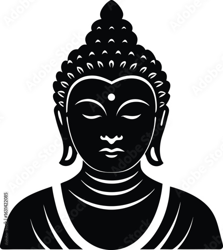 black silhouette a buddha face on white background.eps