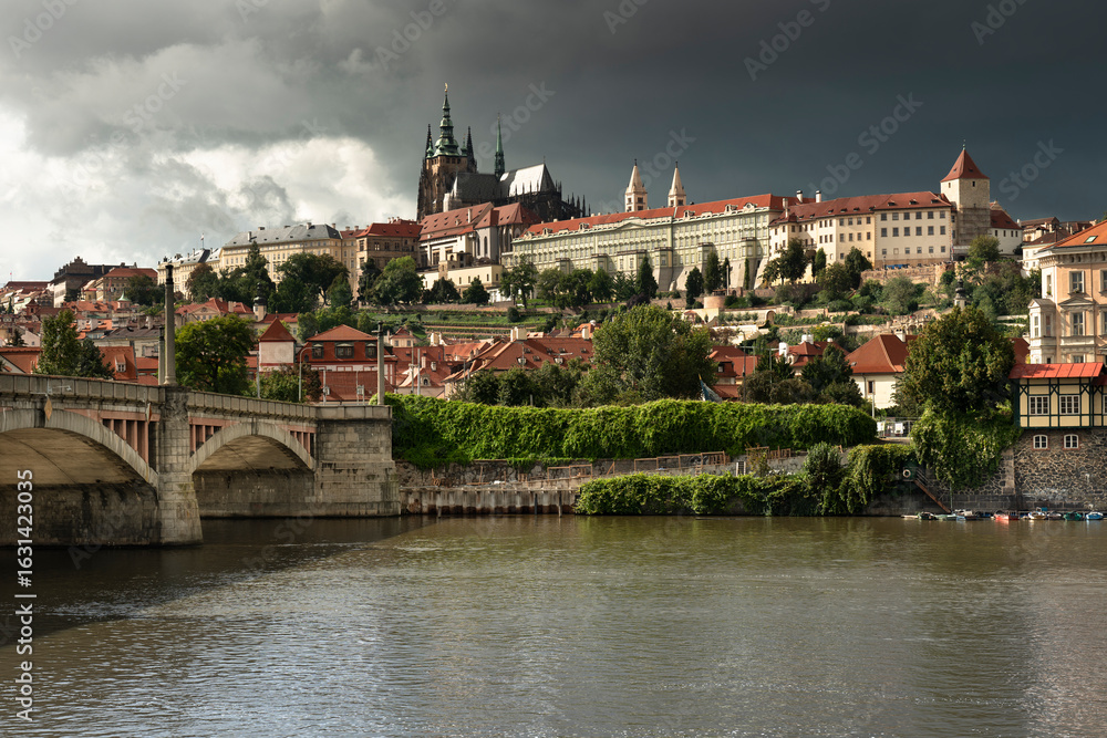 Fototapeta premium Prague - Manes bridge and castle over the Vltava River, Czech Republic