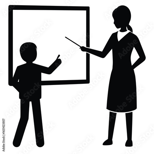 Teacher and students in classroom silhouette learning illustration, Silhouettes of teachers and students in classroom scenes, multiple education concepts with children and instructors, vector.