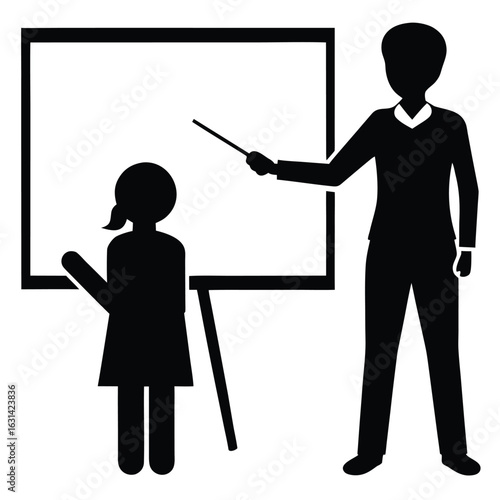 Teacher and students in classroom silhouette learning illustration, Silhouettes of teachers and students in classroom scenes, multiple education concepts with children and instructors, vector.