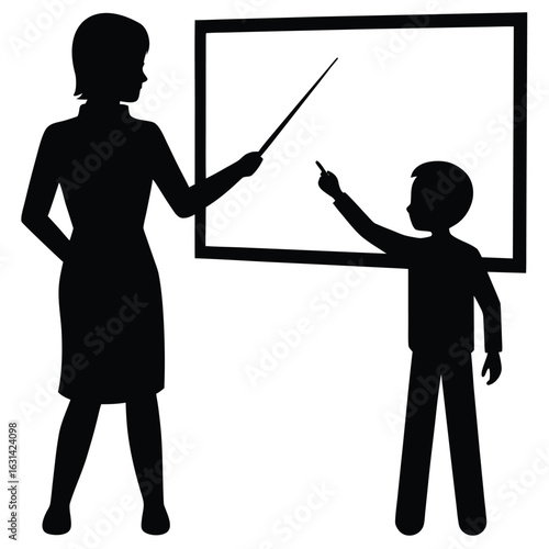 Teacher and students in classroom silhouette learning illustration, Silhouettes of teachers and students in classroom scenes, multiple education concepts with children and instructors, vector.