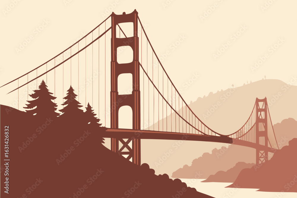 Fototapeta premium A foggy morning envelops the Golden Gate Bridge in California, with only the towers peeking through the cloud cover.