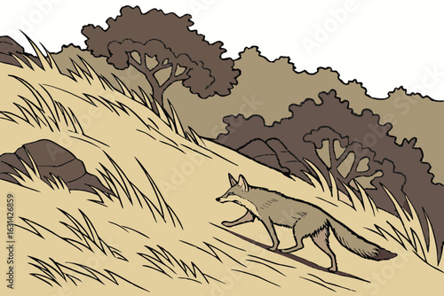 A gray fox scampers through the chaparral near Mount Diablo in California, its tail flicking through dry grasses.