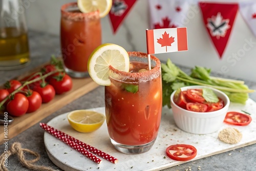 Wallpaper Mural Celebrate Canada Day with a festive Bloody Caesar cocktail garnished with lemon and Canadian flag Torontodigital.ca