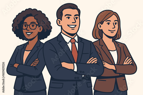 Diverse confident business team professional workforce collaboration success teamwork corporate leadership vector illustration office workers diversity