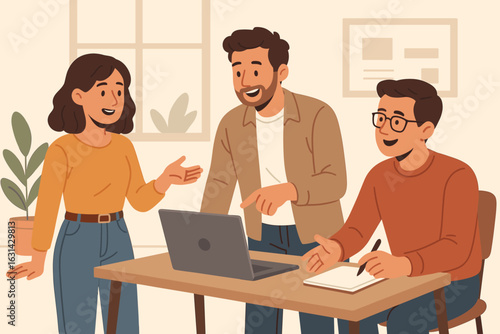 Business team collaboration meeting in modern office workplace casual dressed workers discussing project teamwork planning vector illustration startup