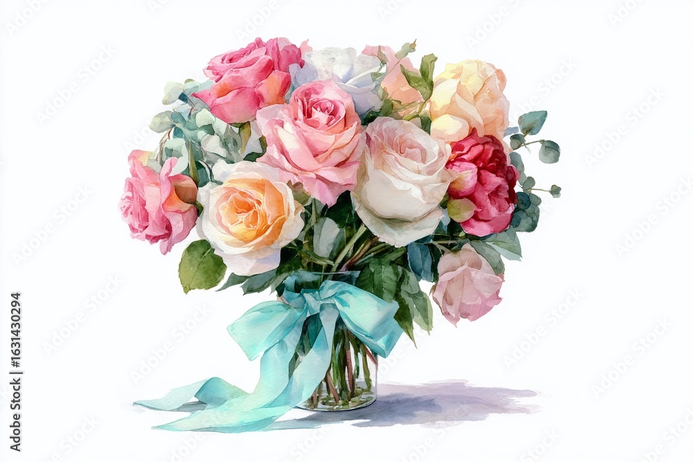 Obraz premium Delicate Pastel Roses A Watercolor Bouquet Soft Hues Loose Strokes Evoking Springtime Tranquility