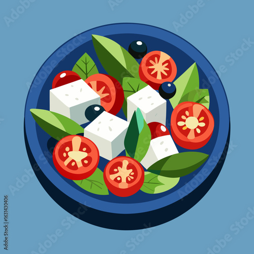 Greek Salad in Bowl – Fresh Food Vector Illustration