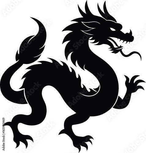 black silhouette a chinese dragon on white backgro.eps