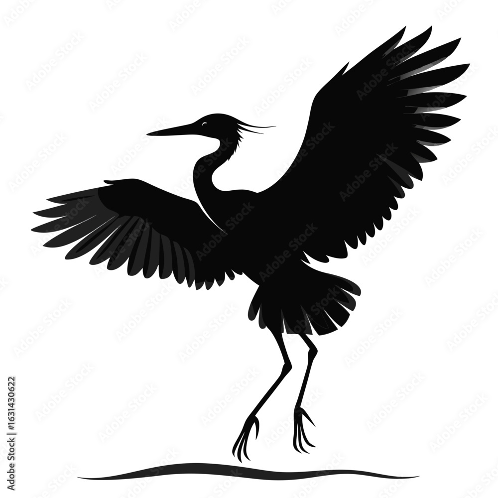 Fototapeta premium Heron Bird Spreading Wings Silhouette