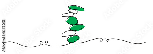 continuous line art of a balanced arrangement of stones in a vertical position. rock balancing or stone stacking. concept of training focus