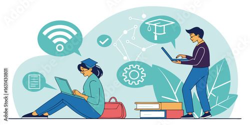 Distance education, online learning.. Creative vector illustration for web banner, social media, business presentation, marketing material. Back to school.