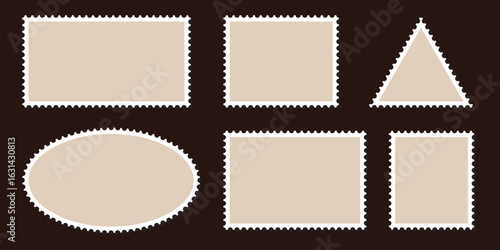 Post stamp frames and borders. Rectangle template for mail, postcard, letter, note. Jagged wavy edge forms. Post stamps collection. eps 10