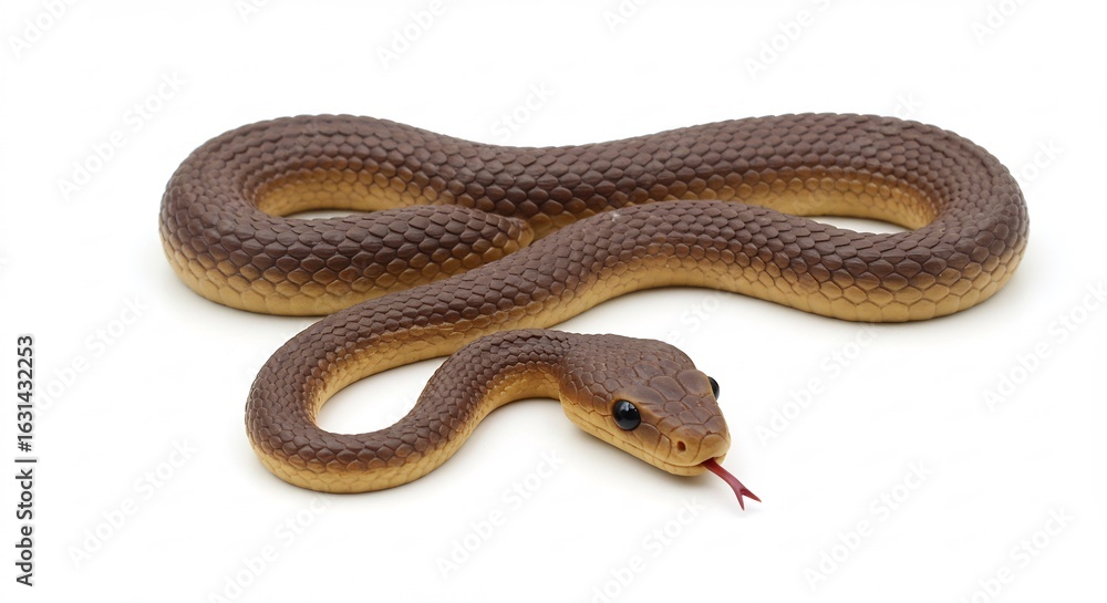 Fototapeta premium Serpent brun �l�gant pose gracieusement lumi�re naturelle douce fond blanc. AI Generated