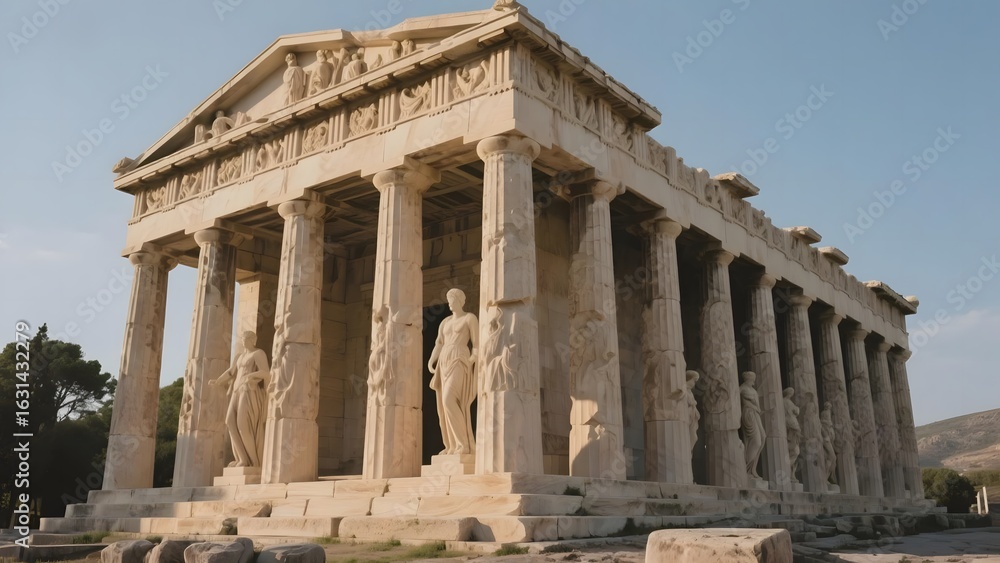 Obraz premium Ancient Greek Temple with Doric Columns and Sculptures