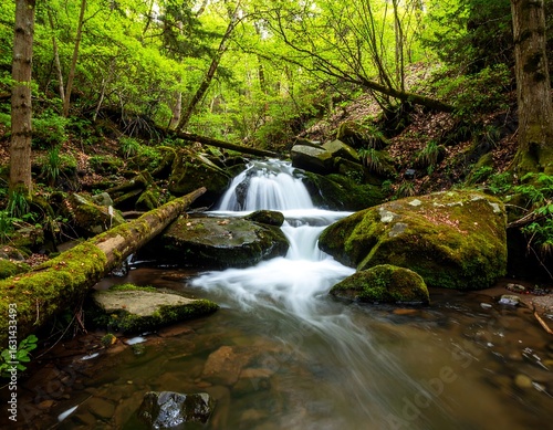 Forest stream cascading over rocks (1)