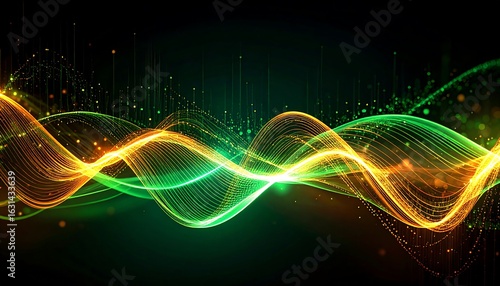 Wallpaper Mural Abstract Vibrant Green and Orange Light Waves on Dark Background Torontodigital.ca