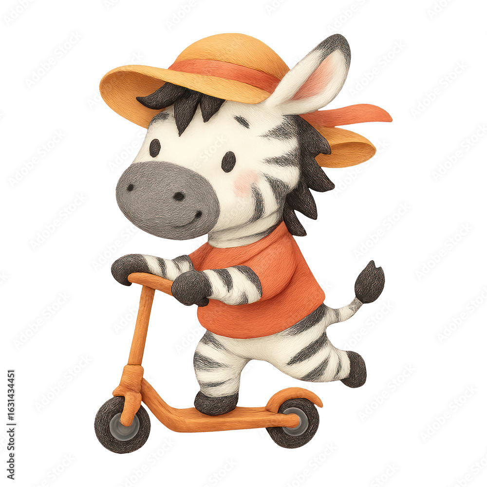 Fototapeta premium PNG Zebra riding orange scooter joyfully.