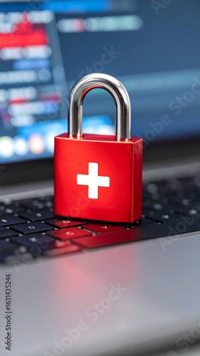Red padlock on laptop keyboard (1)