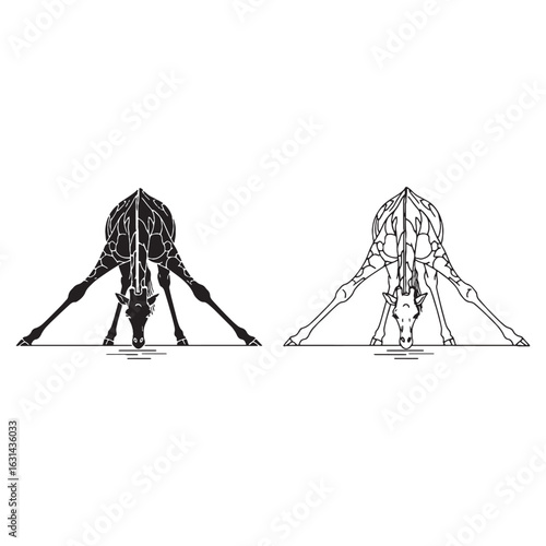 A Giraffe Art Duo - Savannah Dweller - Light Frame - Giraffe silhouette - Giraffe lineart - Giraffe vector - vector set of Giraffe

