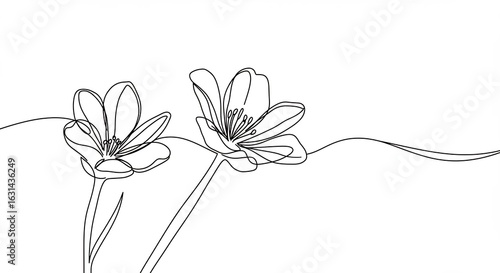 Deux fleurs deliceusement esquissees ligne continue style minimaliste elegant. AI Generated