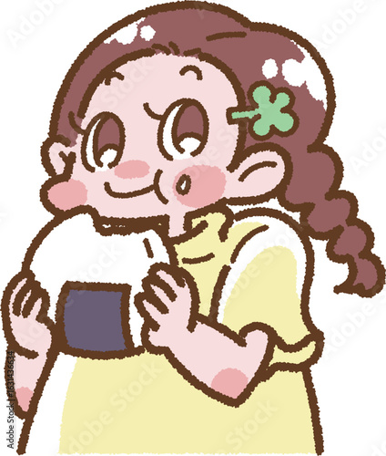 おにぎりを食べる女の子のイラスト