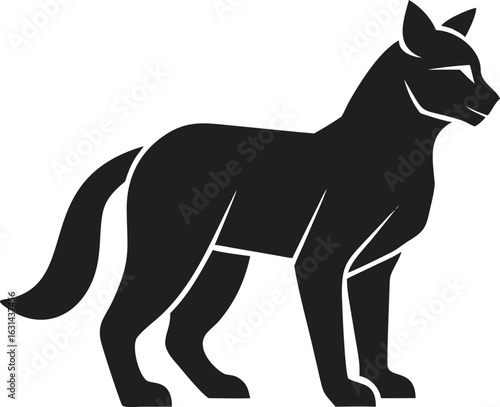 Lynx silhouette of wild feline with tufted ears and short tail in standing pose isolated on white background