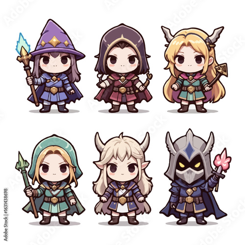 A set of cute chibi-style RPG fantasy class icons