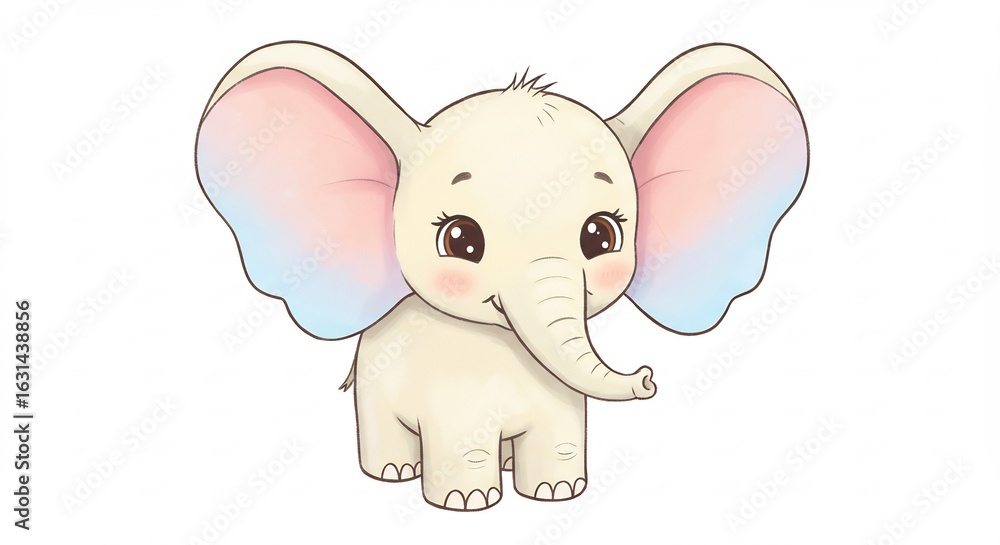 Fototapeta premium Adorable �l�phant b�b� doux regard tendre lumi�re pastel dessin mignon. AI Generated
