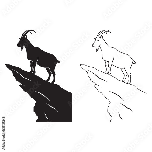 The Goat Head - Iconic Look - Focused Gaze - Goat silhouette - Goat lineart - Goat vector - silhouette & lineart of Goat

