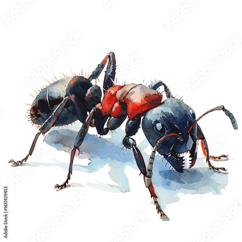 Carpenter Ant, watercolor illustration vector, isolated on a white background.