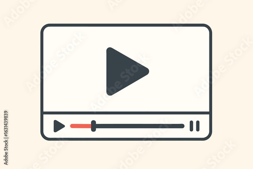 Video player interface vector illustration. Simple media player frame for online movie, film, or streaming. Flat design with play button, timeline, and progress bar icon.