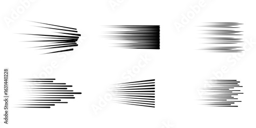 Speed line set fast motion manga comic effect. Simple anime texture background, icon. Horizontal sketch, superhero power. 