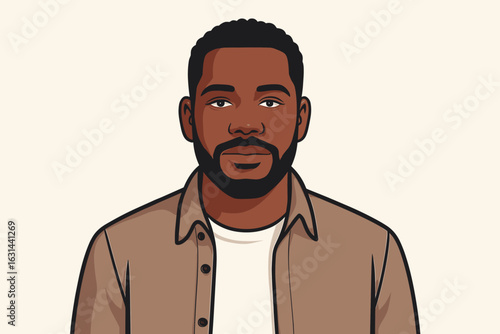 Modern vector illustration of a Black man. Professional casual male person portrait. African American character headshot for avatar, profile. Diversity and inclusion.