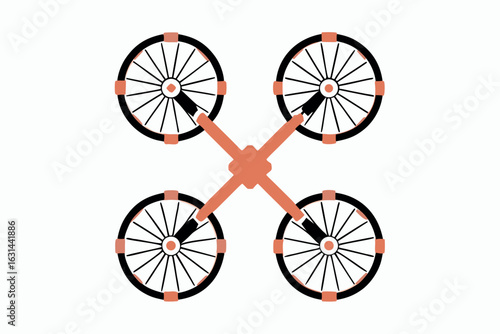 Stylized Quadcopter Drone Top View Flat Design Illustration aerial vehicle aircraft