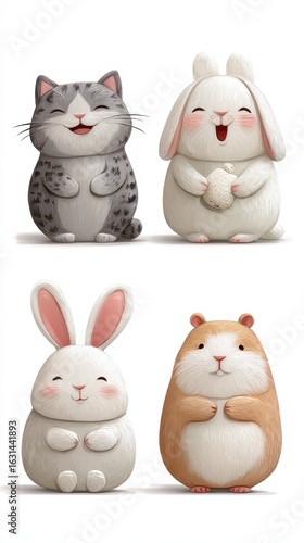 Cute cartoon animals sharing joyful moments in a whimsical setting