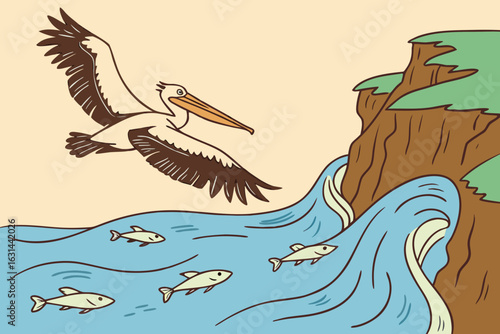 A pelican dives into the ocean off La Jolla, California, spearing fish in the surf near seaside cliffs.