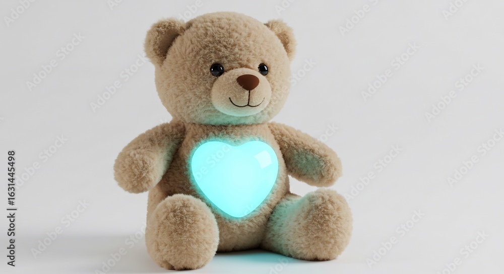 Obraz premium Ourson beige lumineux douce lumiere nuit apaisante. AI Generated