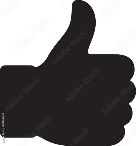 Silhouette vector of thumbs up icon, symbolizing approval, like, positive feedback, and user endorsement