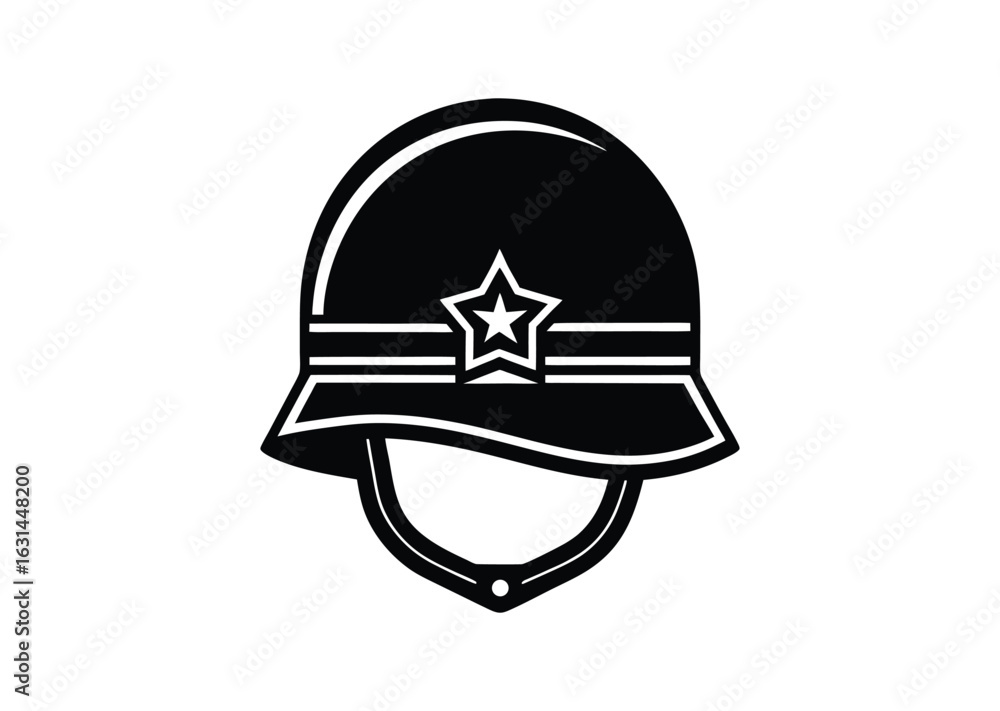 Naklejka premium Soldier helmet silhouette black vector white background