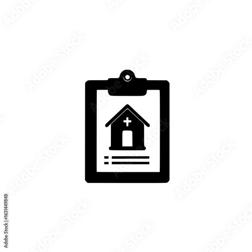 Clipboard featuring monastery icon used for spiritual architecture design and cultural graphics