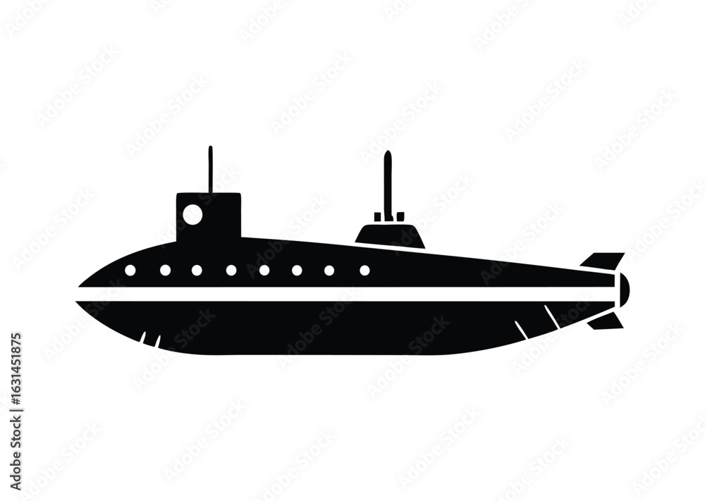 Obraz premium Submarine silhouette black vector white background