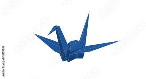A sleek blue origami crane bird, vector illustrator.