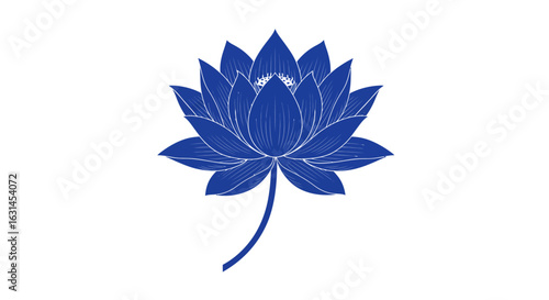 A single blue lotus flower with long stem, elegant Chinese vector art.