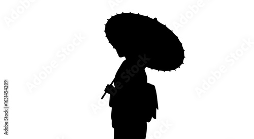 A black geisha silhouette holding a parasol, vector illustrator.